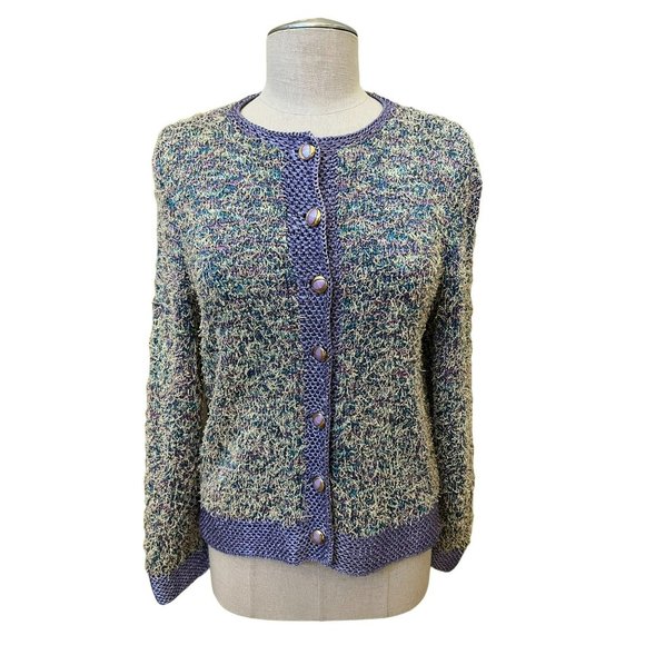 Women's Vintage Handmade M. Stapleton Fuzzy Knitted Cat-Eye Button Sweater S/M - Picture 1 of 4